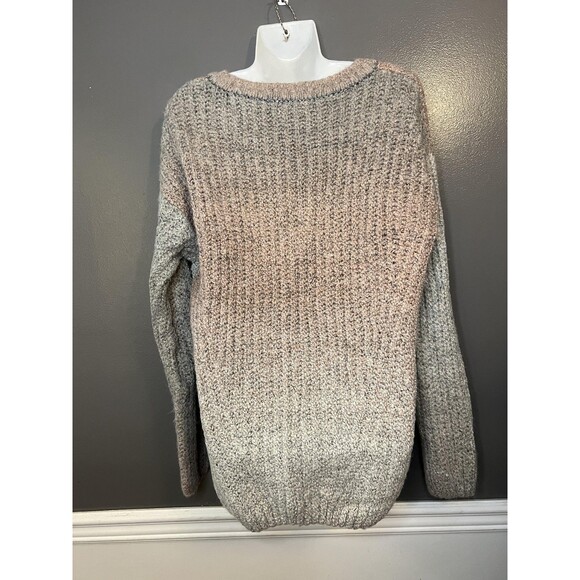 Venus Sweater Womens Medium Beige Gray Ombre Chunky Knit V Neck Cozy Pullover - Picture 6 of 8